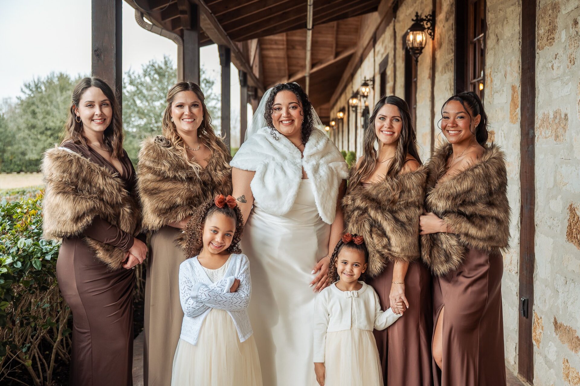 Macee with her bridal party outside Villa Tuscana
