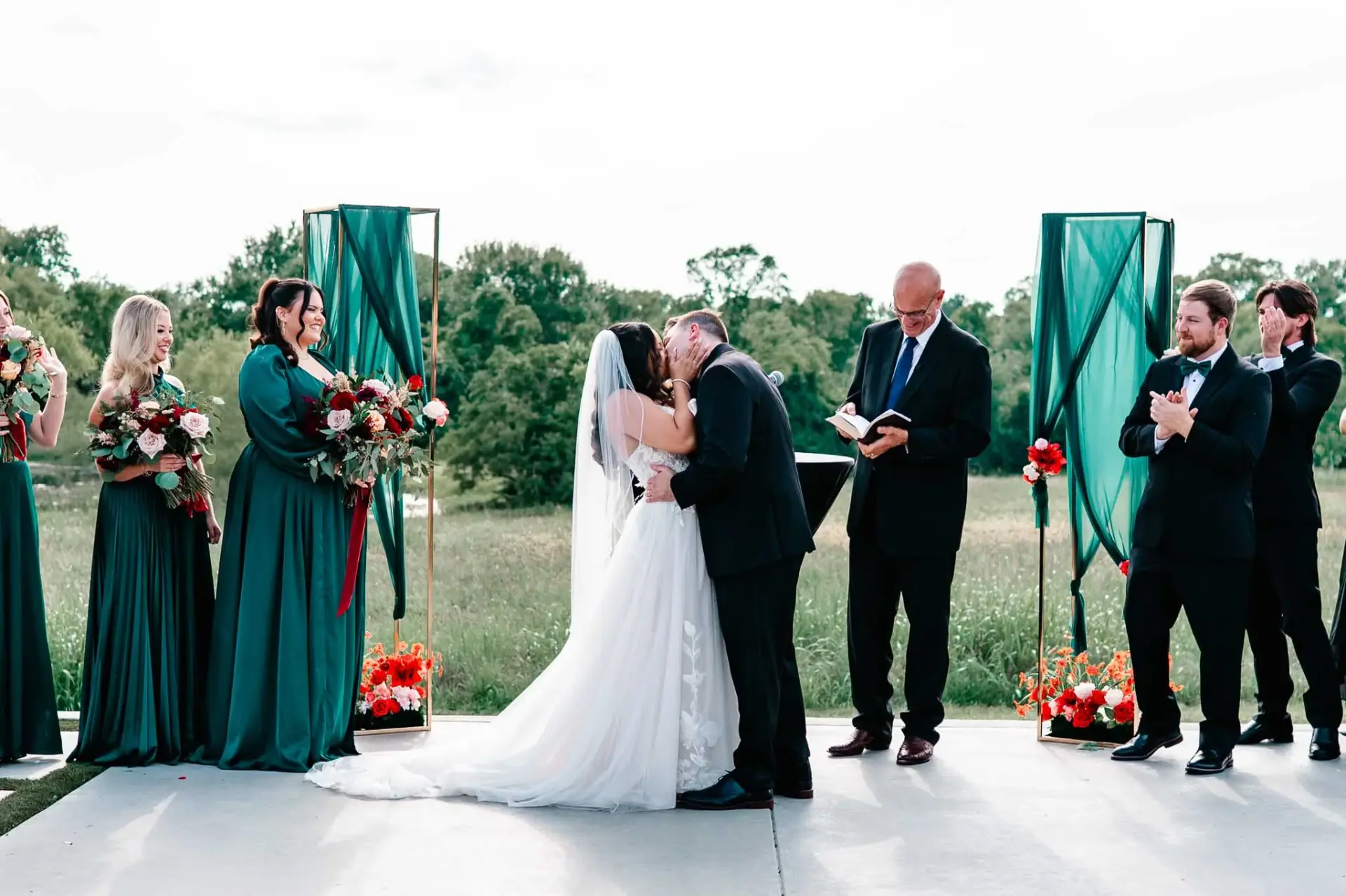 Kyle and Lauren sharing their first kiss as newlyweds